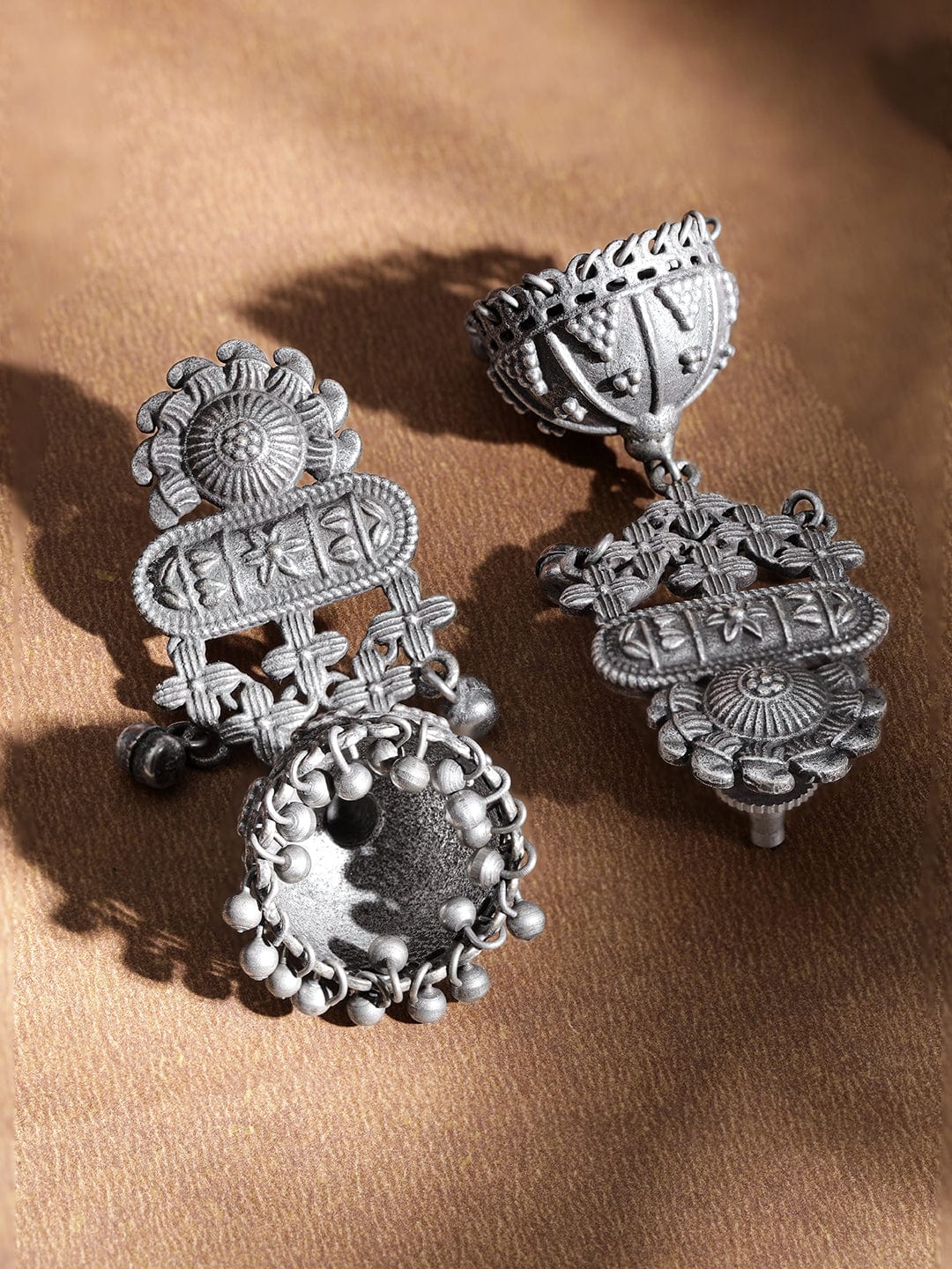 Whimsical Blooms Oxidized Silver Plated Floral Earrings