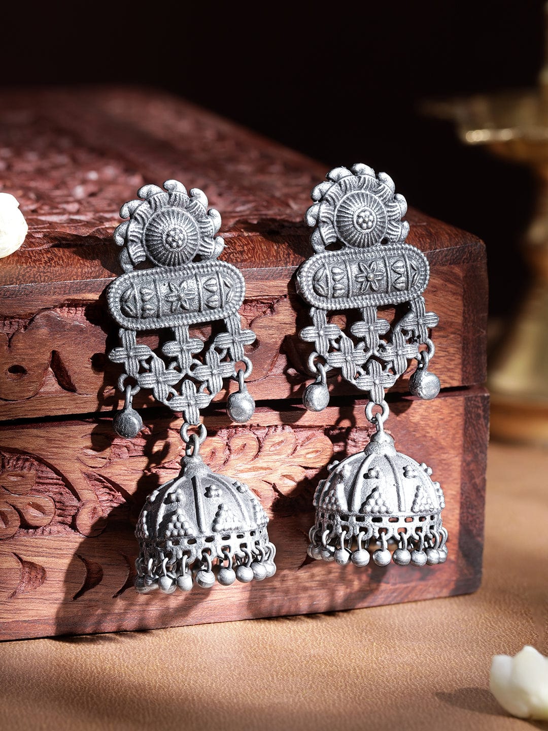 Whimsical Blooms Oxidized Silver Plated Floral Earrings