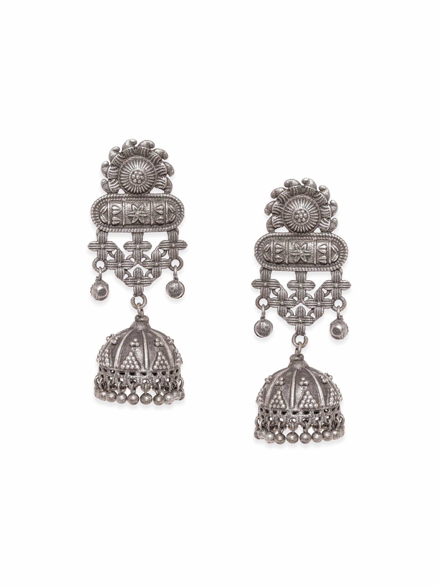 Whimsical Blooms Oxidized Silver Plated Floral Earrings
